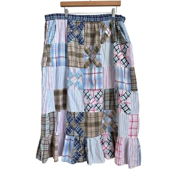 Main Street Blues Patchwork Skirt Women M Boho Hippie Gypsy Pockets Ruffle Hem - Picture 1 of 8